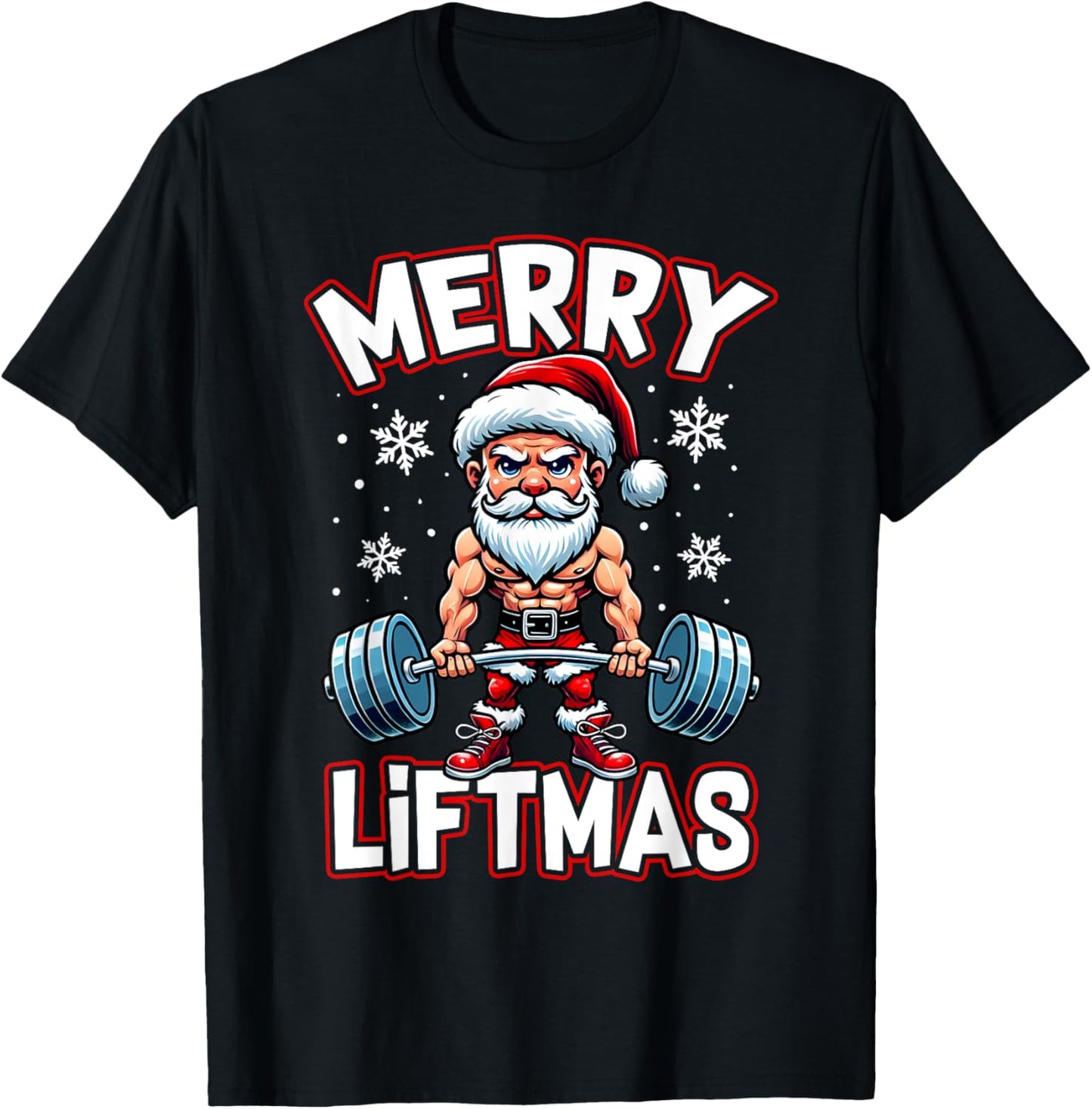Merry Liftmas Funny Santa Claus Workout Gym Fitness Gift T-Shirt - T-Shirt | Black