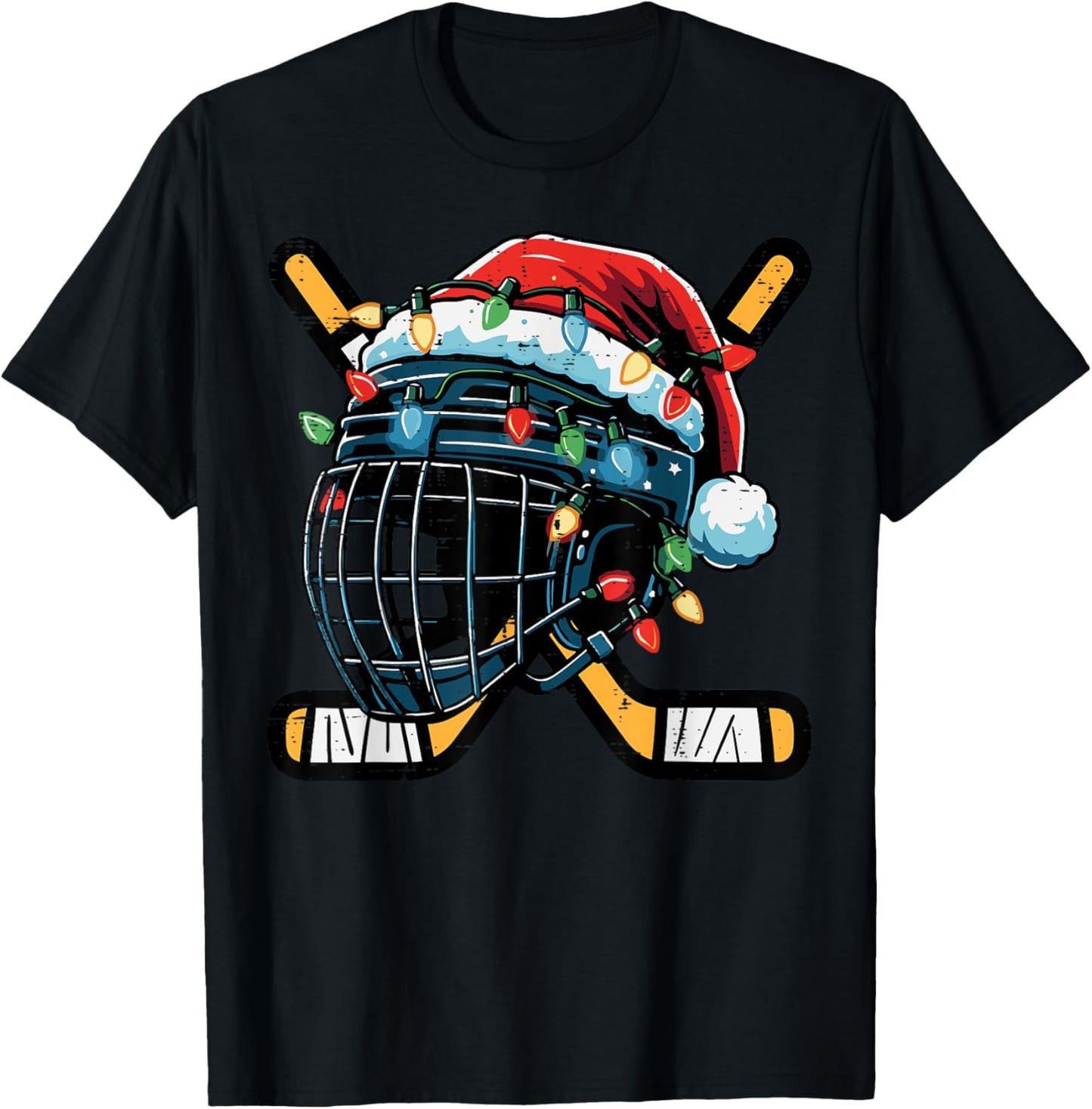 Christmas Ice Hockey Helmet Santa Xmas Men Boys Kids Teen T-Shirt - T-Shirt | Black