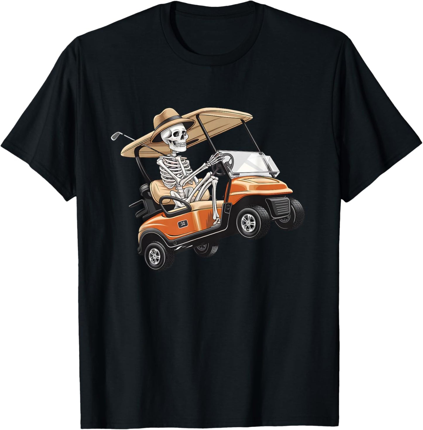 Halloween Funny Skeleton Riding Golf Cart Golfer Sport Lover T-Shirt - T-Shirt | Black