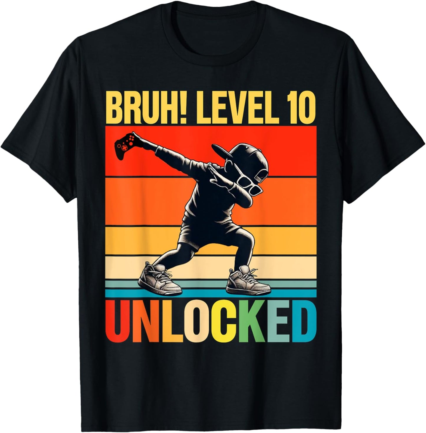 10 Year Old Birthday Dabbing Boy Bruh 10th level unlocked T-Shirt - T-Shirt | Black