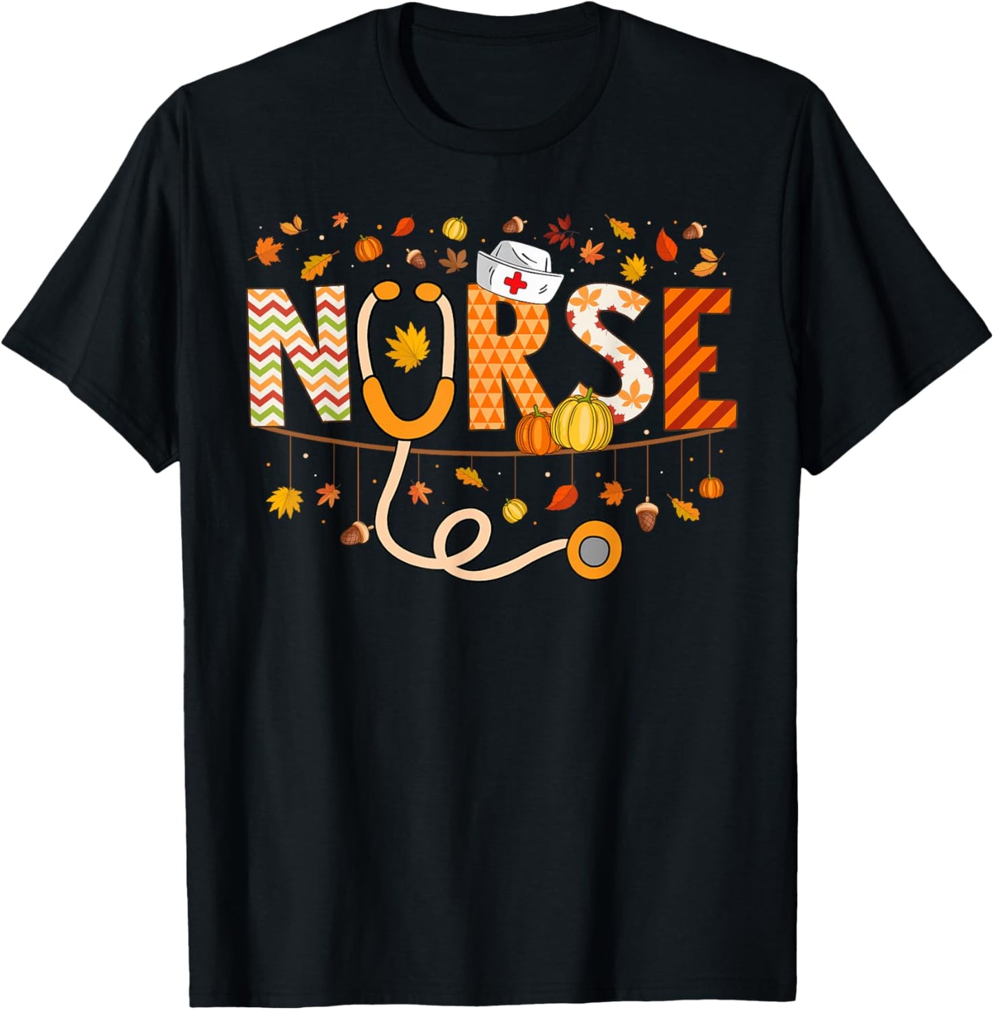 Nurse Thanksgiving Health Worker Nursing Fall Nurse Thankful T-Shirt - T-Shirt | Black