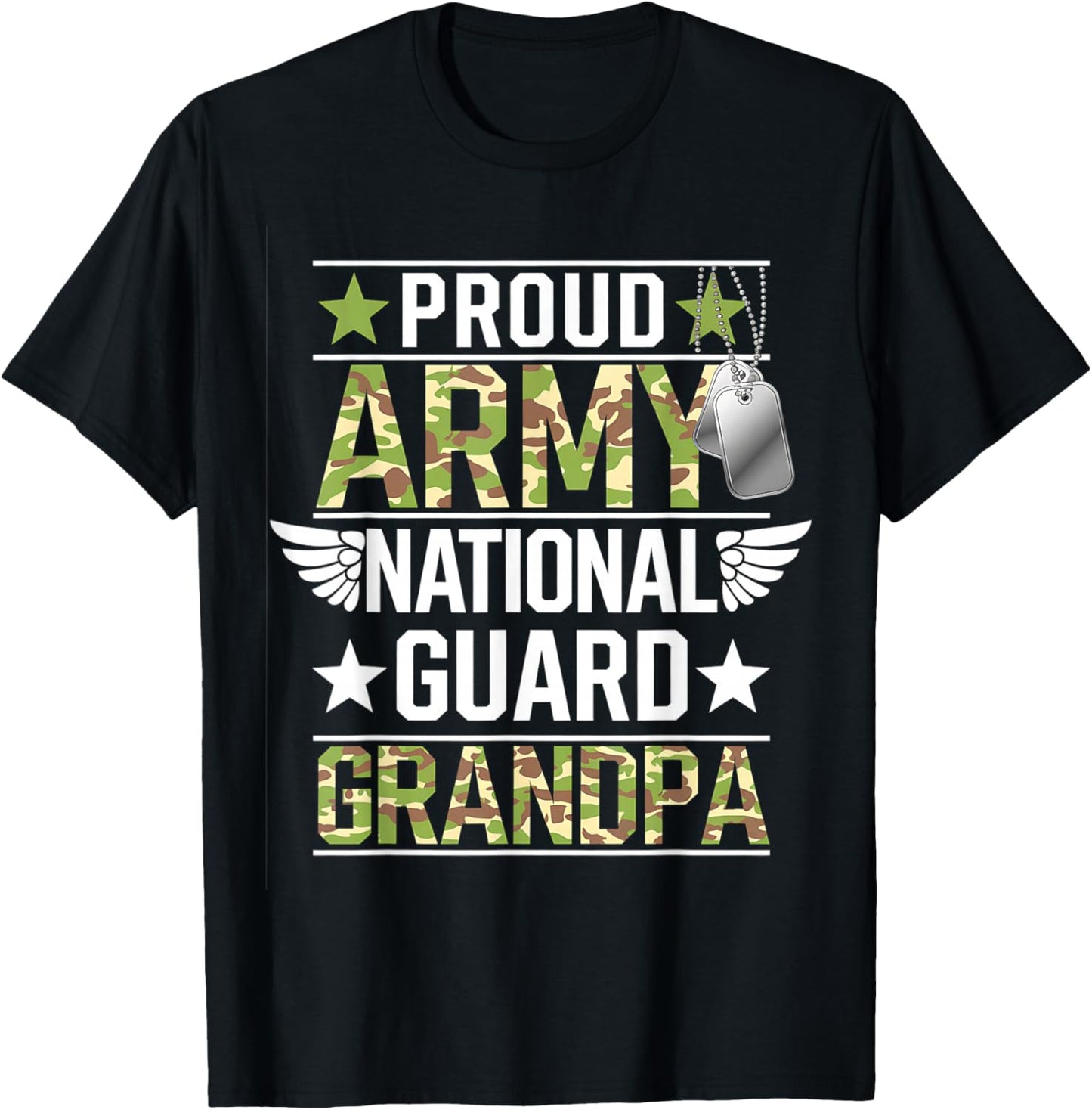 Proud Army National Guard Grandpa Veterans Day American Flag T-Shirt - T-Shirt | Black