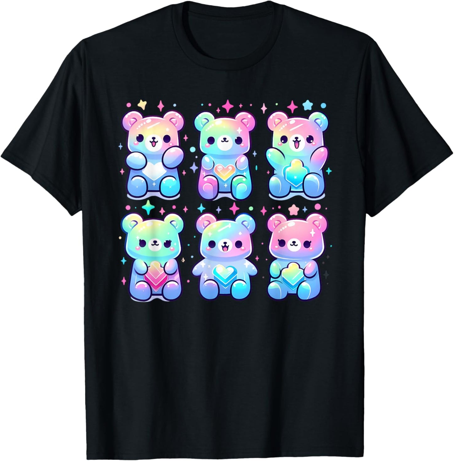 Cute Rainbow Gummy Bear Kawaii Aesthetic Teens Boys Girls T-Shirt - T-Shirt | Black