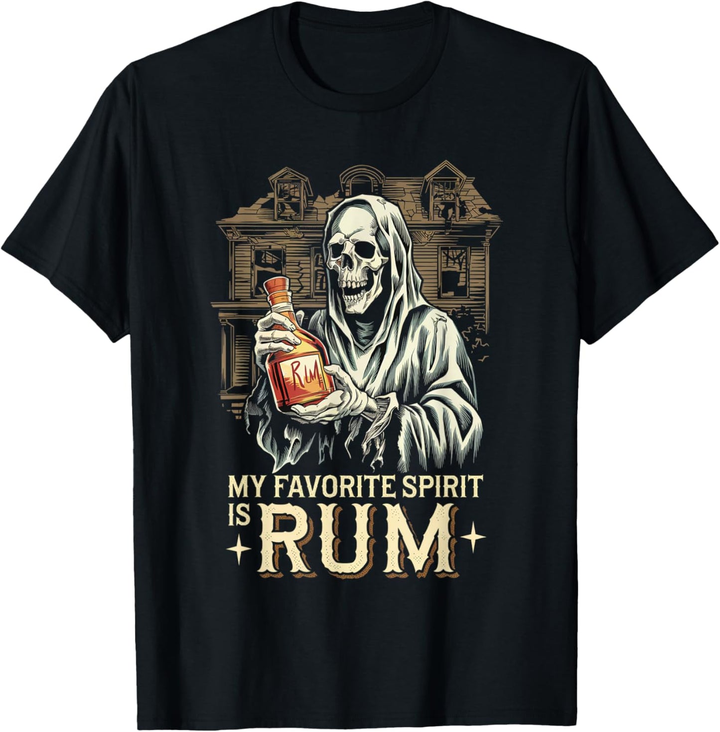 My Favorite Spirit Is Rum Ghost Halloween Rum T-Shirt - T-Shirt | Black