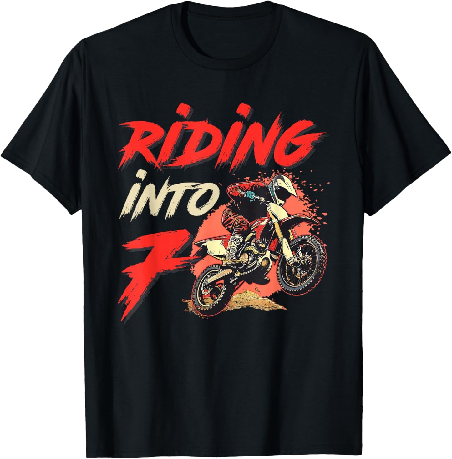Riding Into 7 Years Old 7th Birthday Dirt Bike Bday Party T-Shirt - T-Shirt | Black