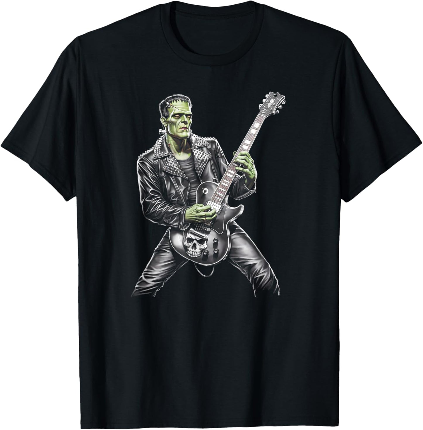 Frankenstein Playing Guitar Player Rock Music Guitarist T-Shirt - T-Shirt | Black