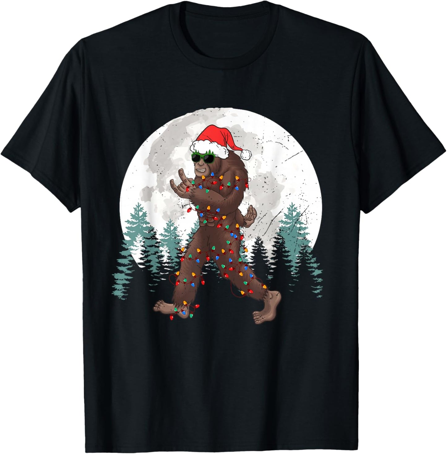 Sasquatch Christmas Tree Bigfoot Lights Xmas Rock Boys T-Shirt - T-Shirt | Black