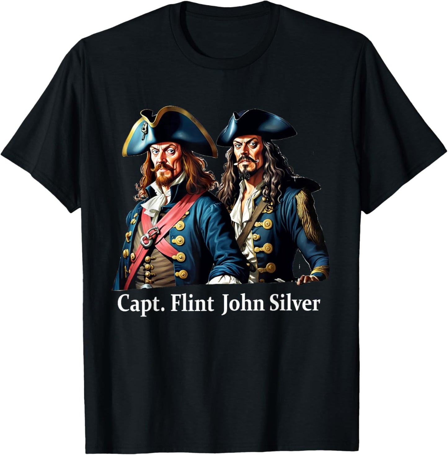 Captain Flint & Long John Silver Pirate Portrait T-Shirt - T-Shirt | Black