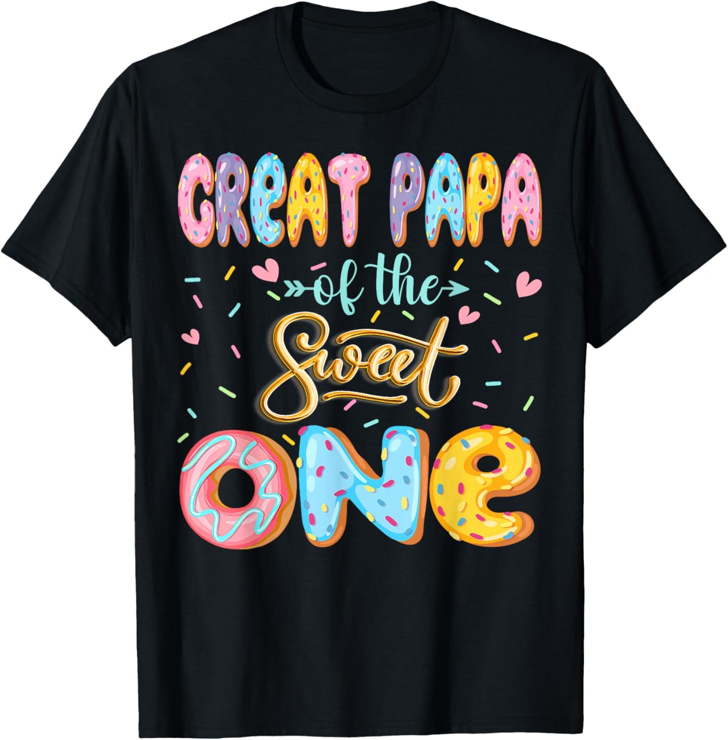 Great Papa Of The Sweet One 1St Birthday Girl Donut Lover T-Shirt - T-Shirt | Black
