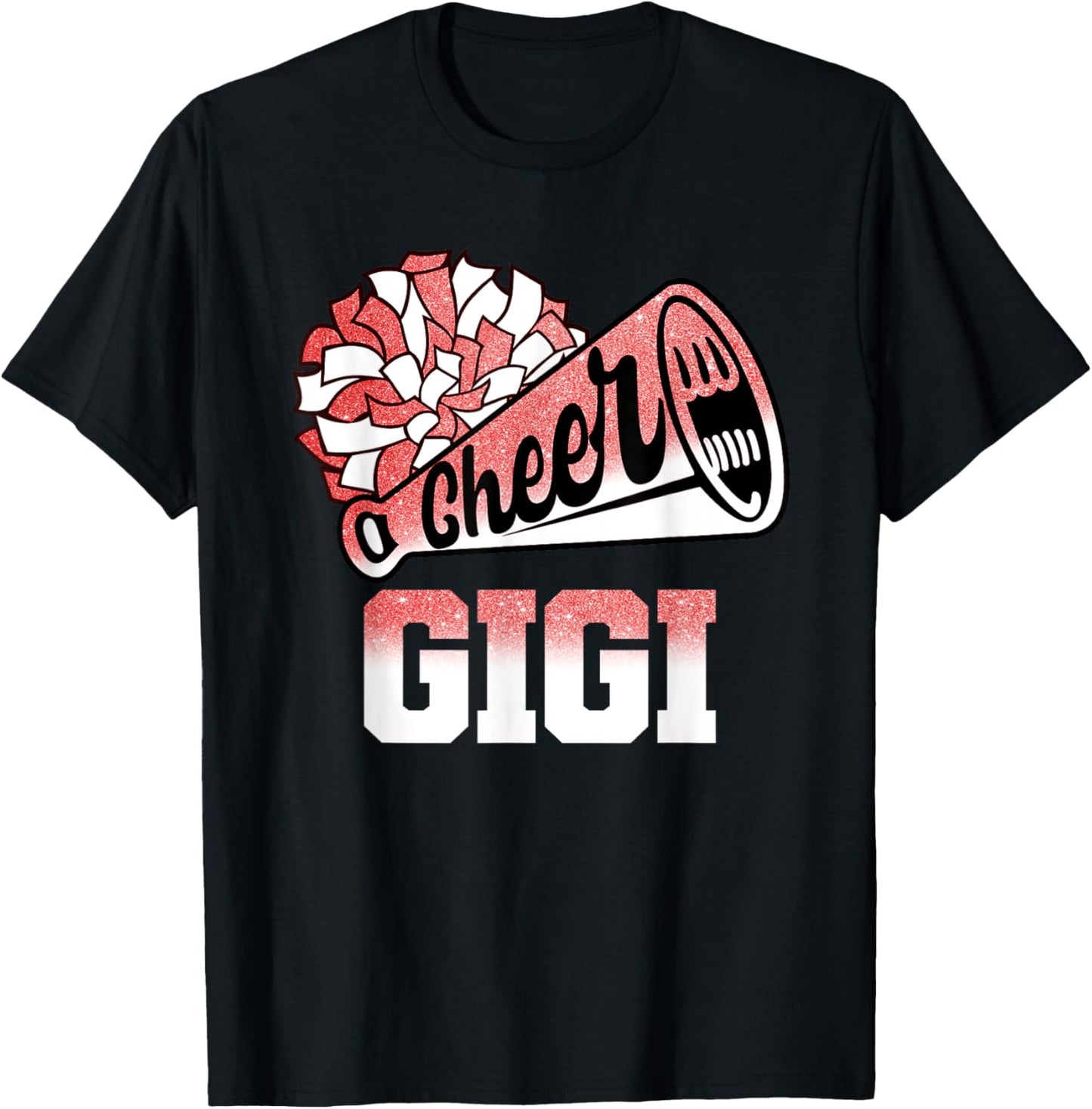 Cheer Gigi Biggest Fan Cheerleader Red White Pom Pom T-Shirt - T-Shirt | Black
