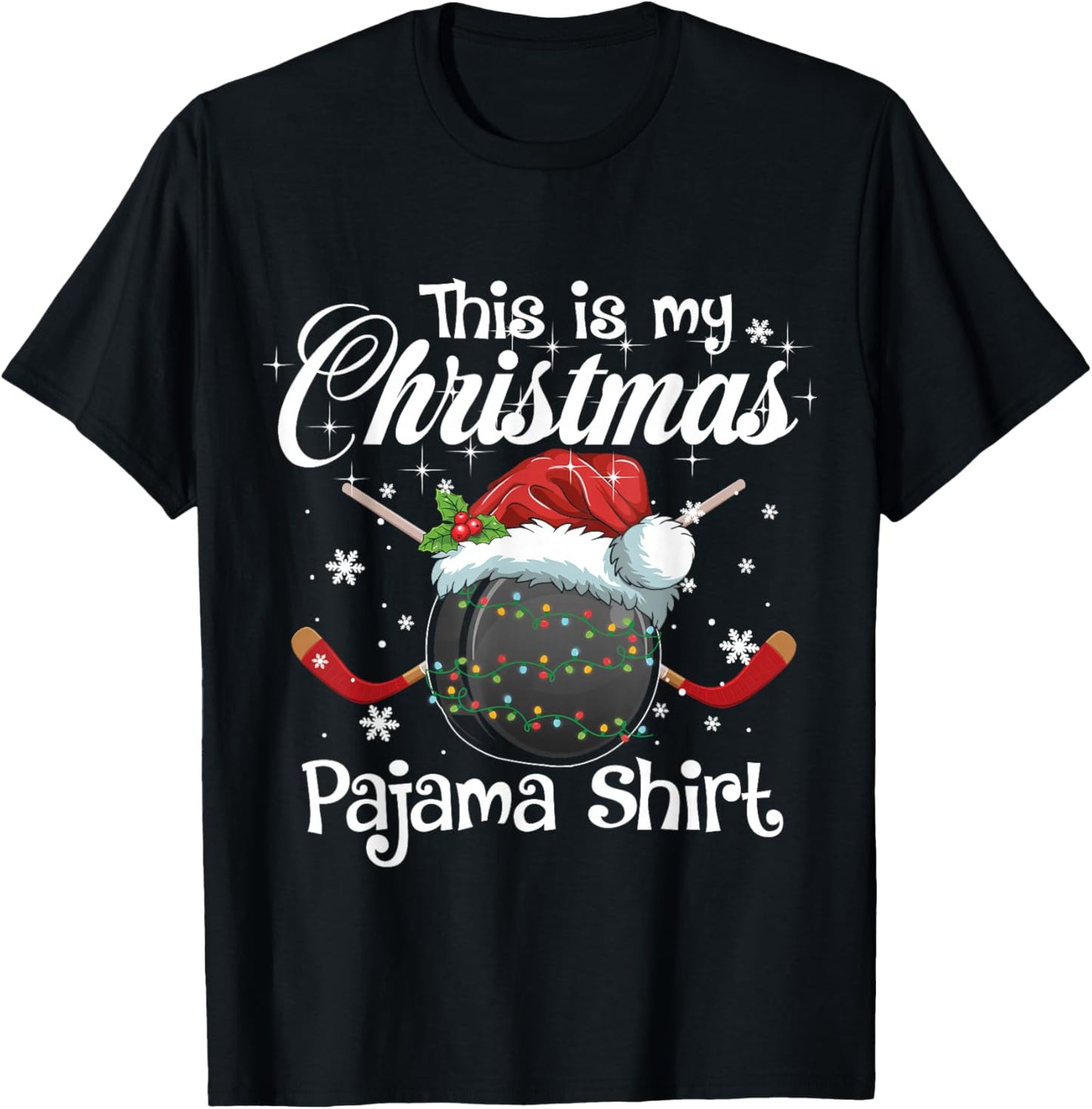 This Is My Christmas Pajama Xmas Hockey Family Matching T-Shirt - T-Shirt | Black