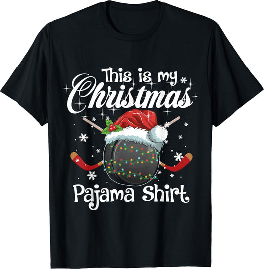 This Is My Christmas Pajama Xmas Hockey Family Matching T-Shirt - T-Shirt | Black