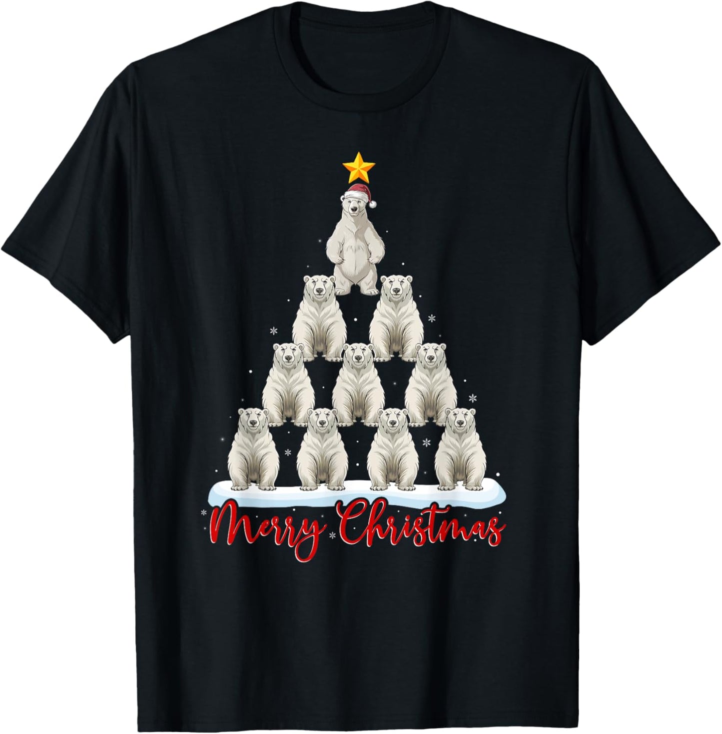 Santa Hat Ugly Xmas Funny Polar Bear Christmas Tree T-Shirt - T-Shirt | Black
