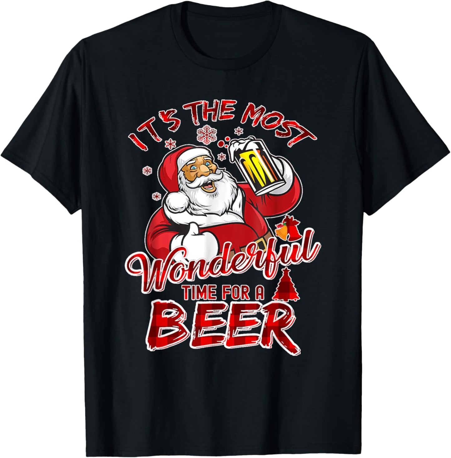 Funny Christmas Santa Claus Drinking Beer Wonderful Time T-Shirt - T-Shirt | Black