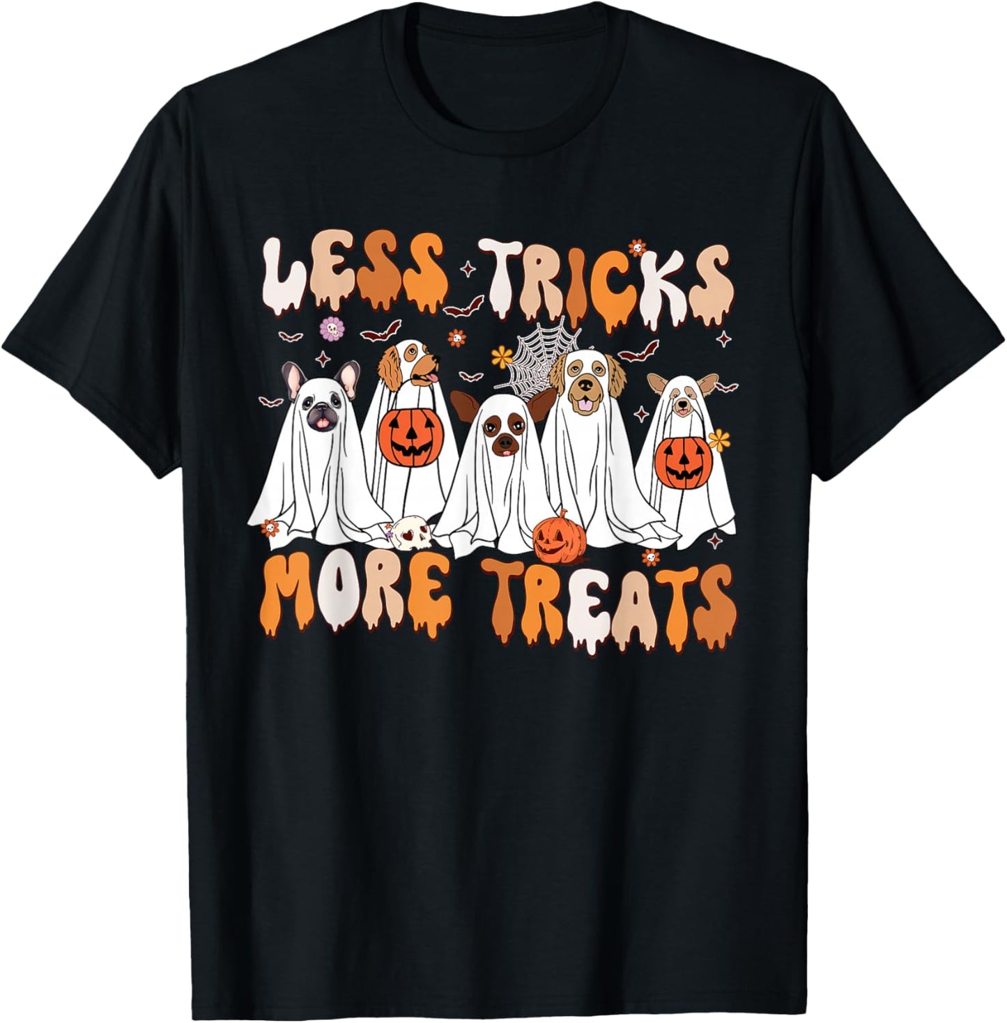 Less Tricks More Treats Spooky Ghost Dogs Vet Tech T-Shirt - T-Shirt | Black