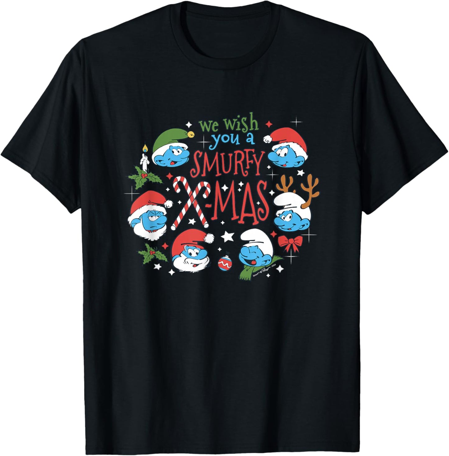 The Smurfs Christmas We Wish You A Smurfy X-Mas T-Shirt - T-Shirt | Black