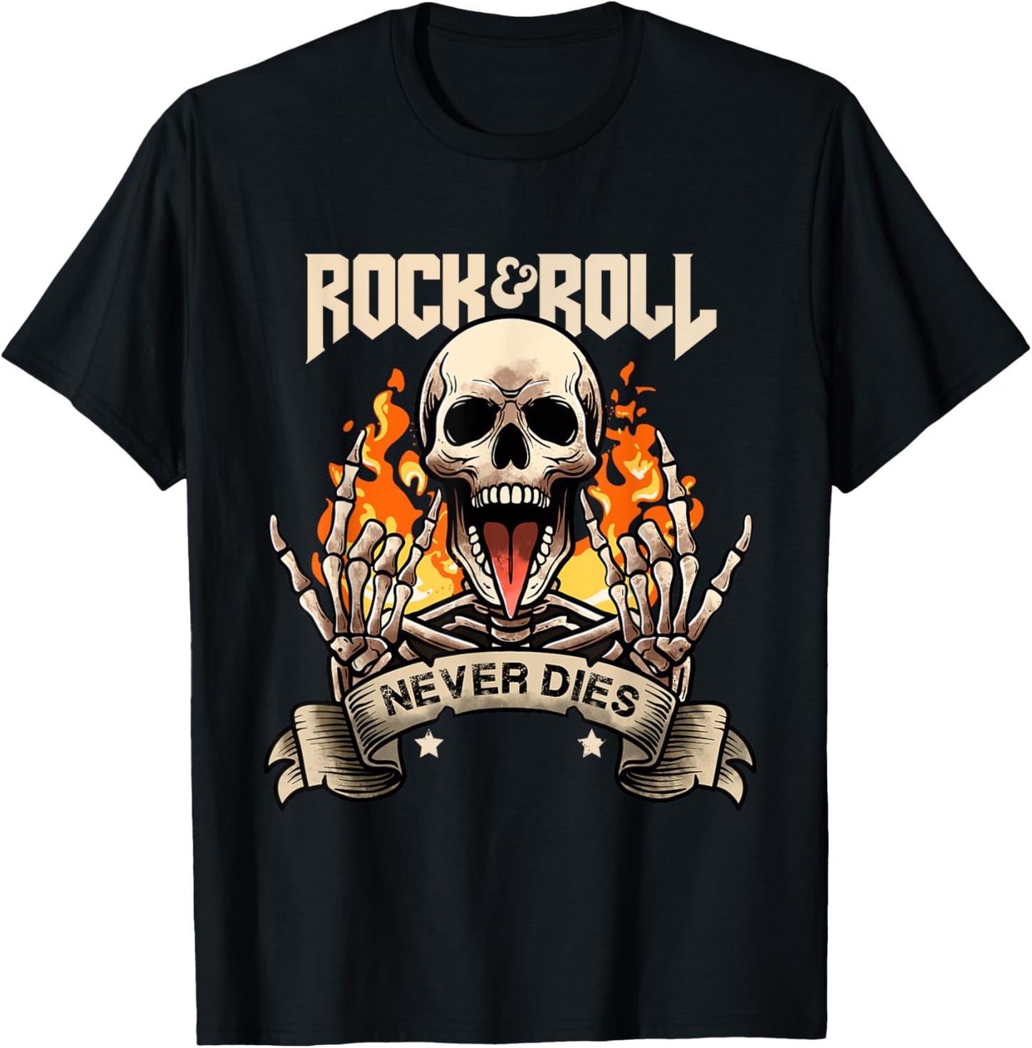 Rock And Roll Never Die Vintage Retro Rock&Roll Rock Concert T-Shirt - T-Shirt | Black