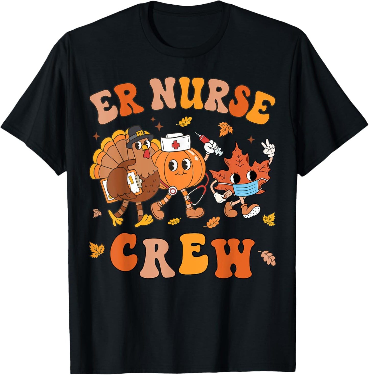 ER Nurse Fall Crew Thanksgiving Retro Emergency Room Nurse T-Shirt - T-Shirt | Black