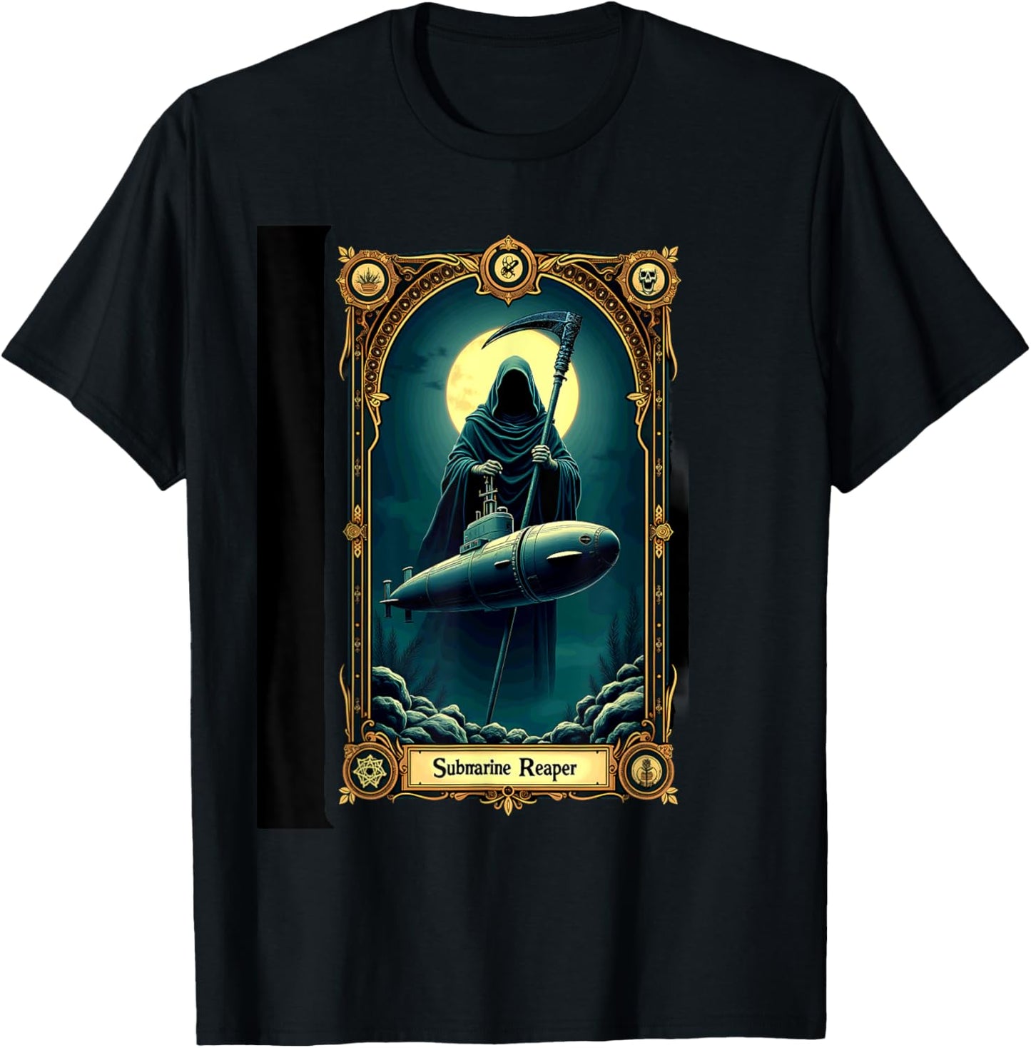 Halloween Tarot Card Skeleton Submarine Reaper T-Shirt - T-Shirt | Black