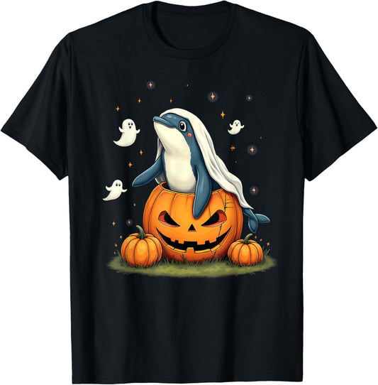Pumpkin Boo Ghost Orca Whale Halloween Costume T-Shirt - T-Shirt | Black