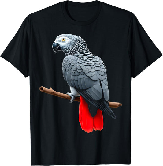 African Grey Parrot Art for Bird Lovers T-Shirt - T-Shirt | Black