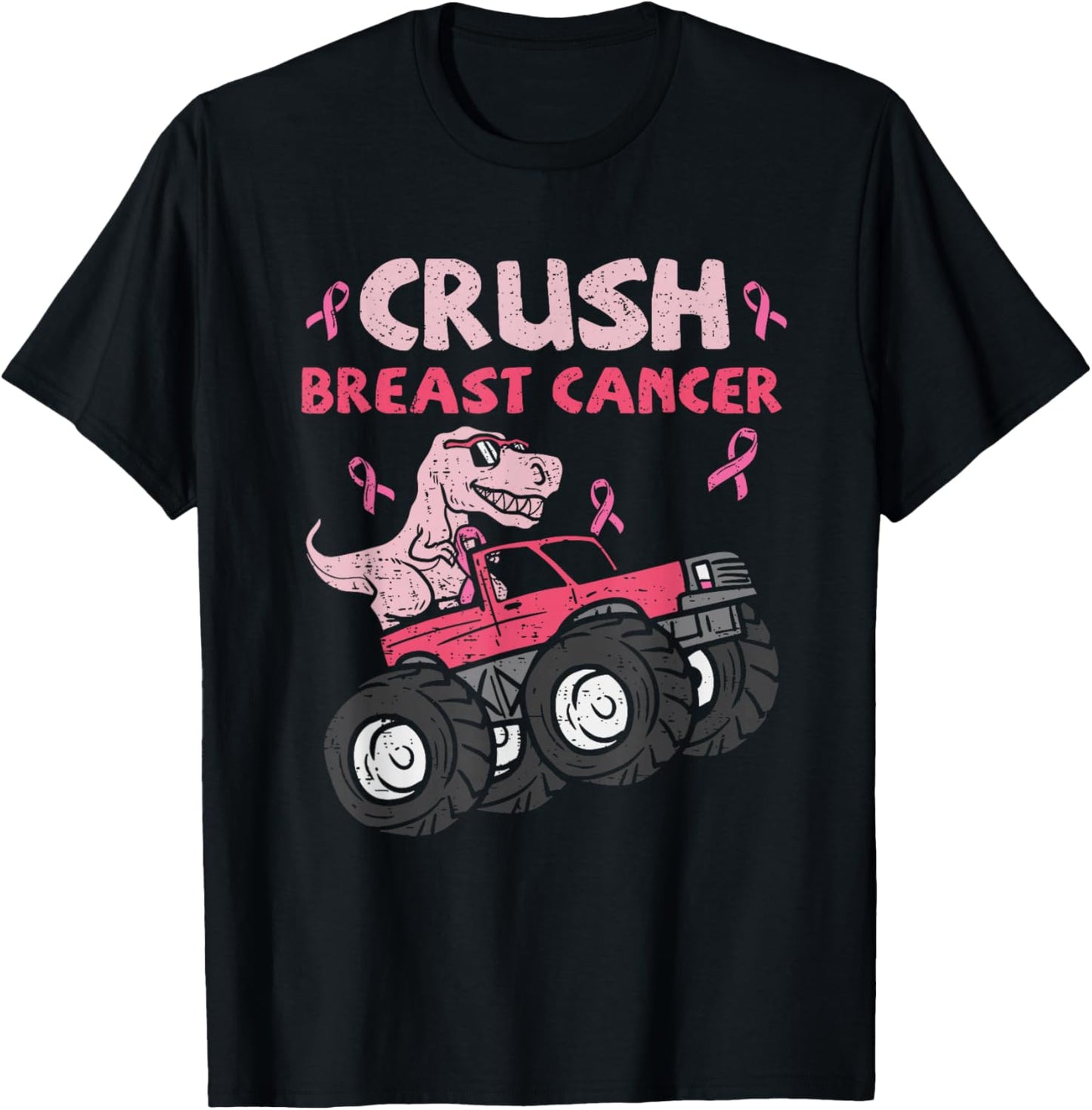 Crush Breast Cancer Awareness Monster Truck Pink Ribbon T-Shirt - T-Shirt | Black