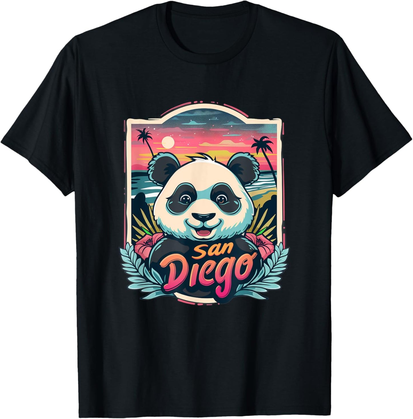 Women's San Diego Panda City Skyline Beach Cute Panda Zoo T-Shirt - T-Shirt | Black