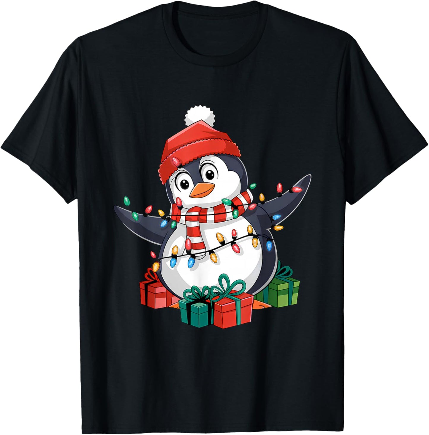 Penguin Santa Lights Christmas - Penguin Lover T-Shirt - T-Shirt | Black