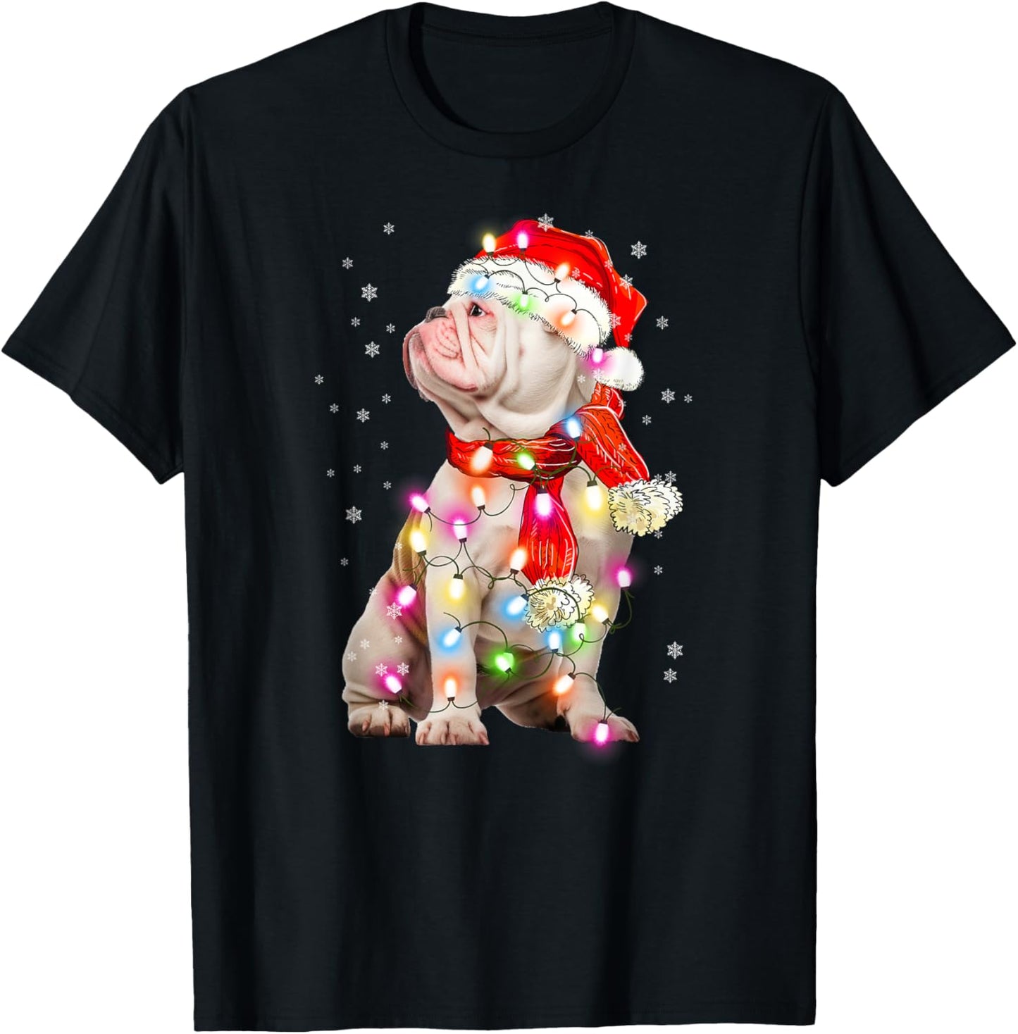 English Bulldog Dog Santa Clause Hat Xmas Christmas T-Shirt - T-Shirt | Black