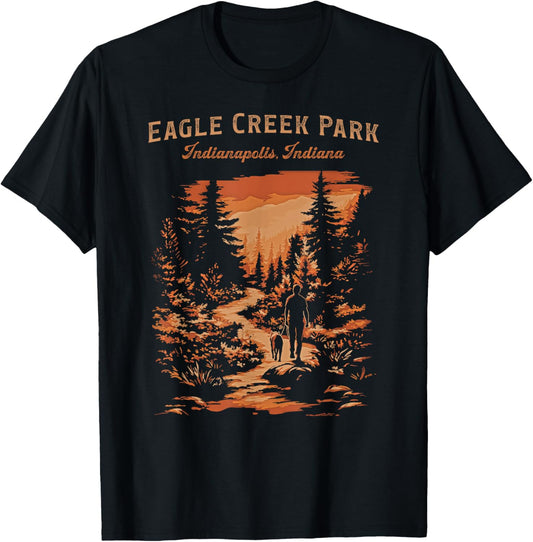 Eagle Creek Park Indianapolis Indiana Vintage Hiking Trail T-Shirt - T-Shirt | Black