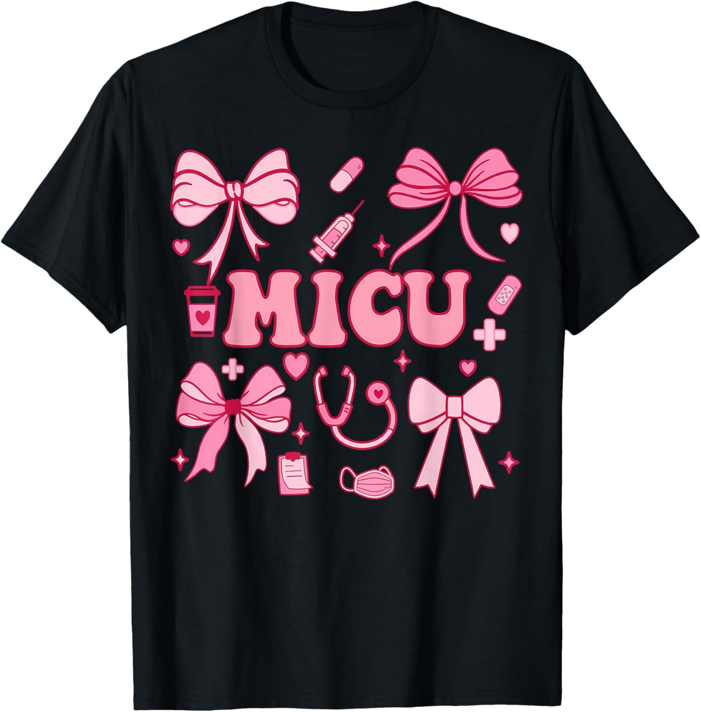 Coquette Bow MICU Nurse Medical Intensive Care Unit Heart T-Shirt - T-Shirt | Black