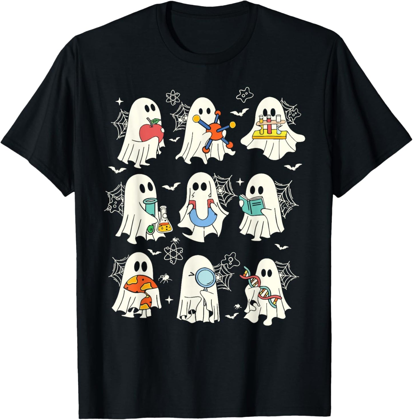 Retro Halloween Science Teacher Ghost Laboratory Teacher T-Shirt - T-Shirt | Black