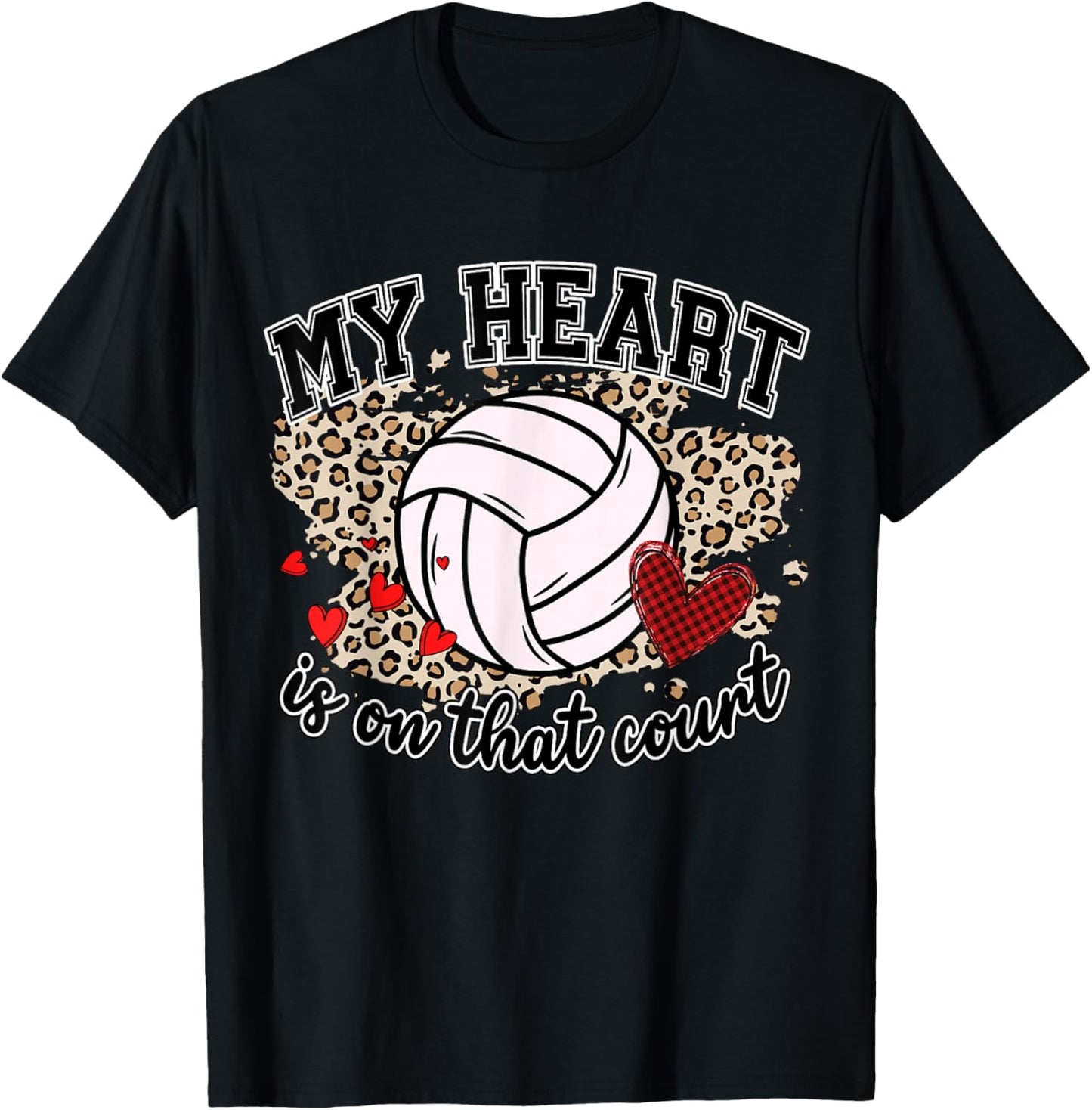 Leopard Volleyball Player My Heart's On That Court Game Day T-Shirt - T-Shirt | Black