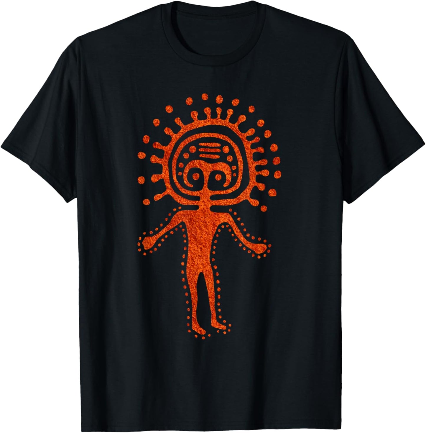 Kazak Man Alien Shaman Symbol Cosmic Paleo Petroglyph Art T-Shirt - T-Shirt | Black