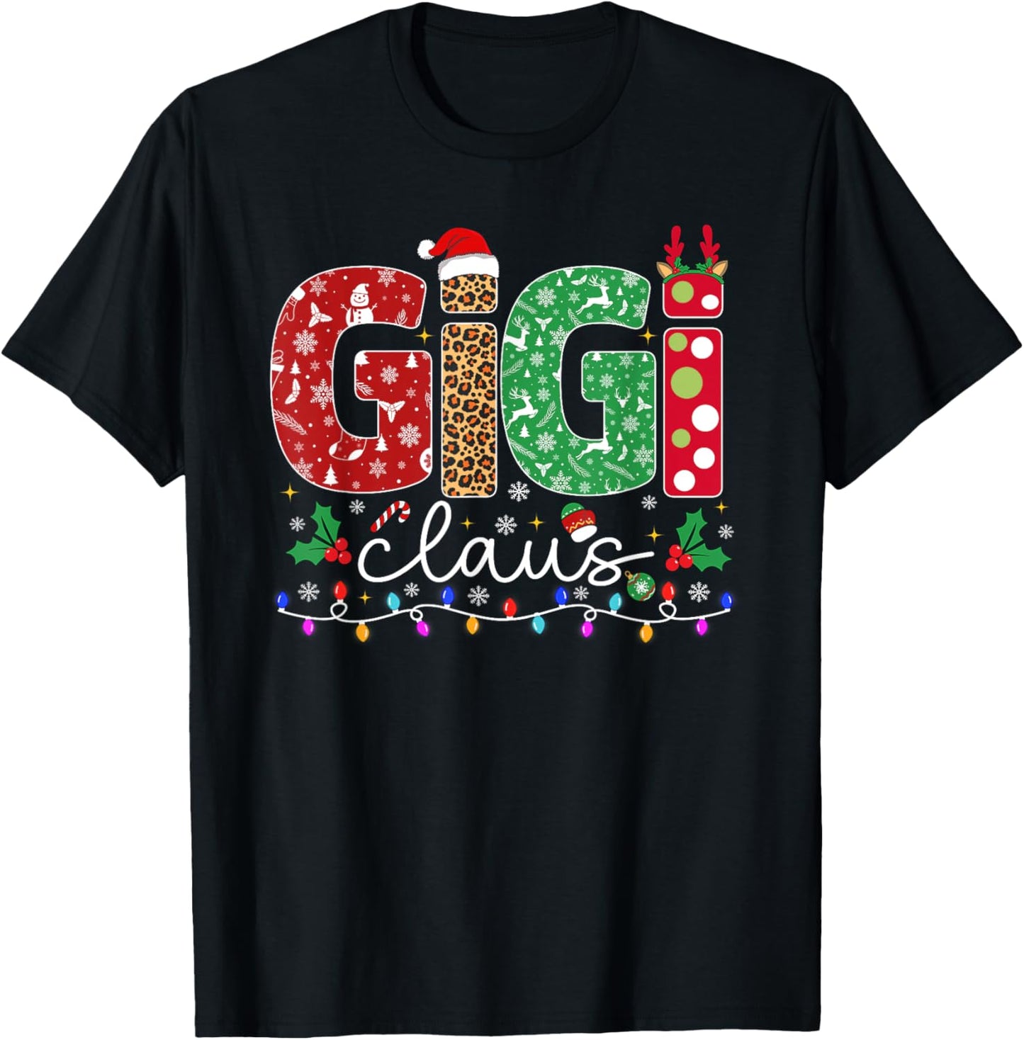 Family Christmas Shirt Women Funny Xmas Lights Gigi Claus T-Shirt - T-Shirt | Black