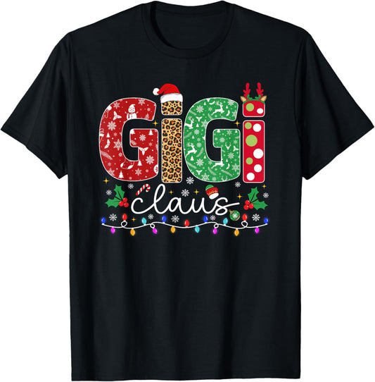 Family Christmas Shirt Women Funny Xmas Lights Gigi Claus T-Shirt - T-Shirt | Black
