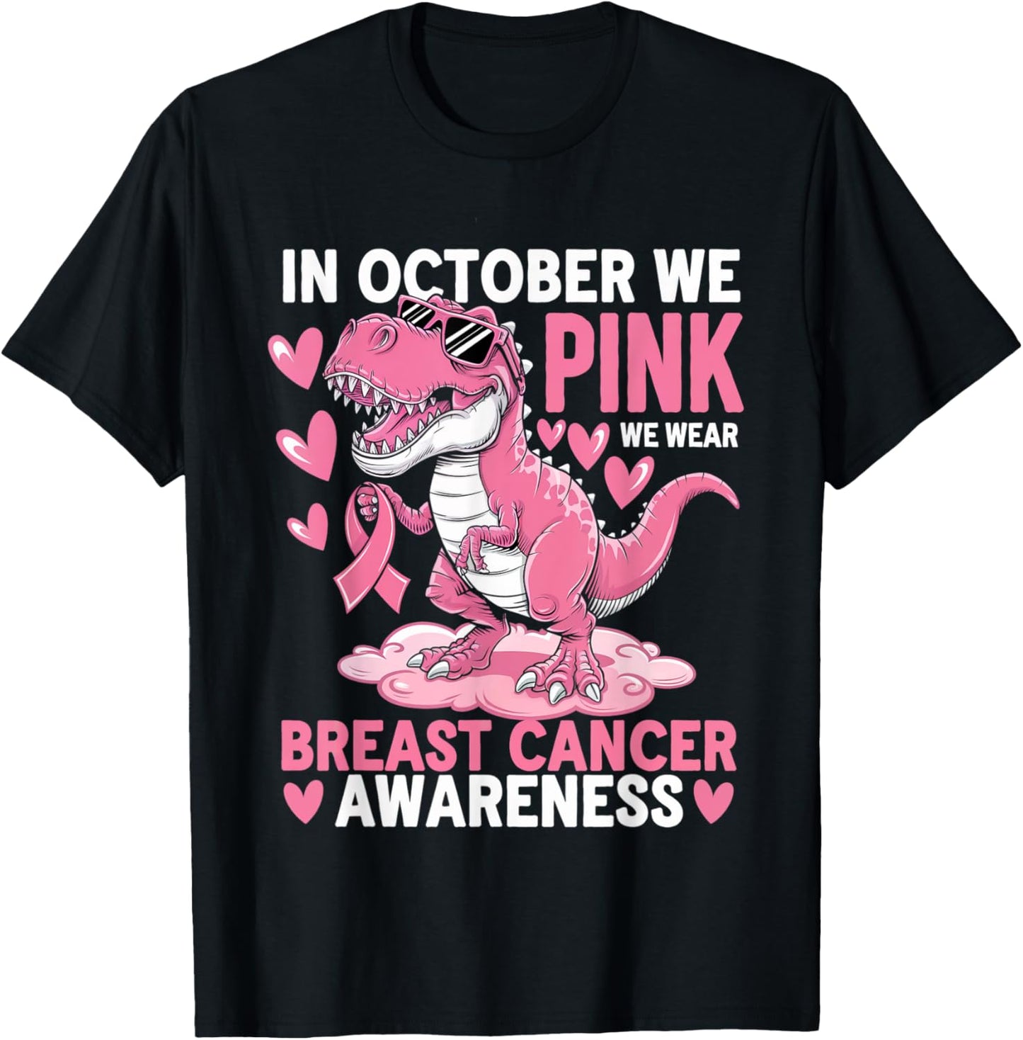 In October We Wear Pink Cute Dinosaur Breast Cancer Boys T-Shirt - T-Shirt | Black