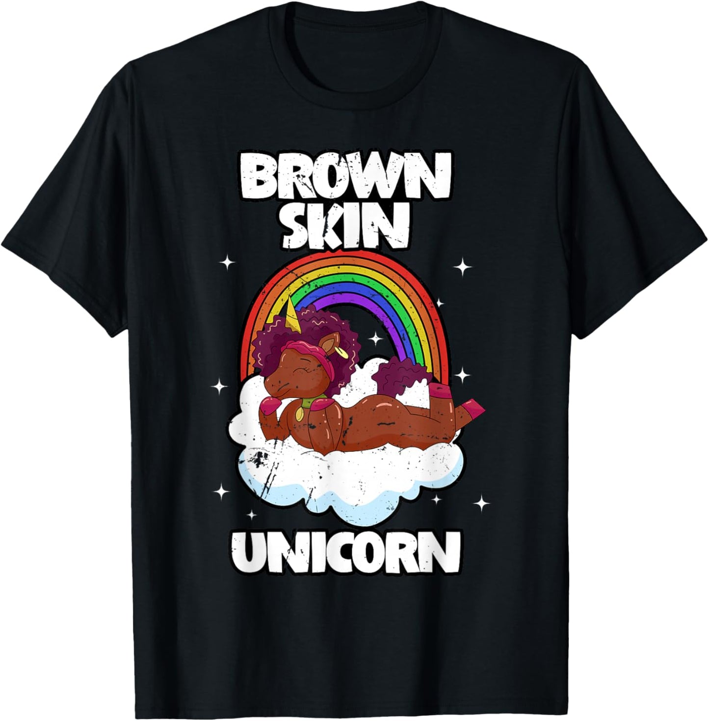 Brown Skin Unicorn Black Woman Afro Hair African Americans T-Shirt - T-Shirt | Black