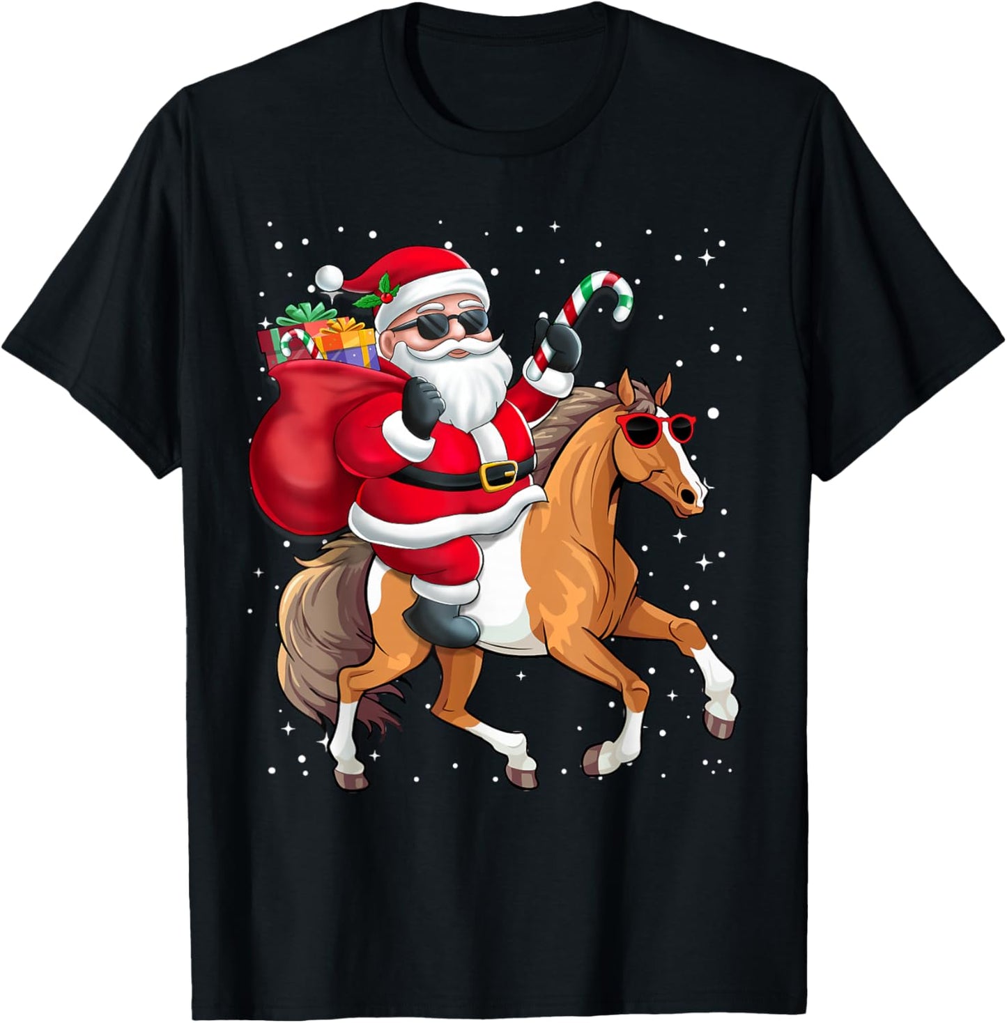 Santa Claus Riding A Horse Christmas Boy Girl Kids T-Shirt - T-Shirt | Black