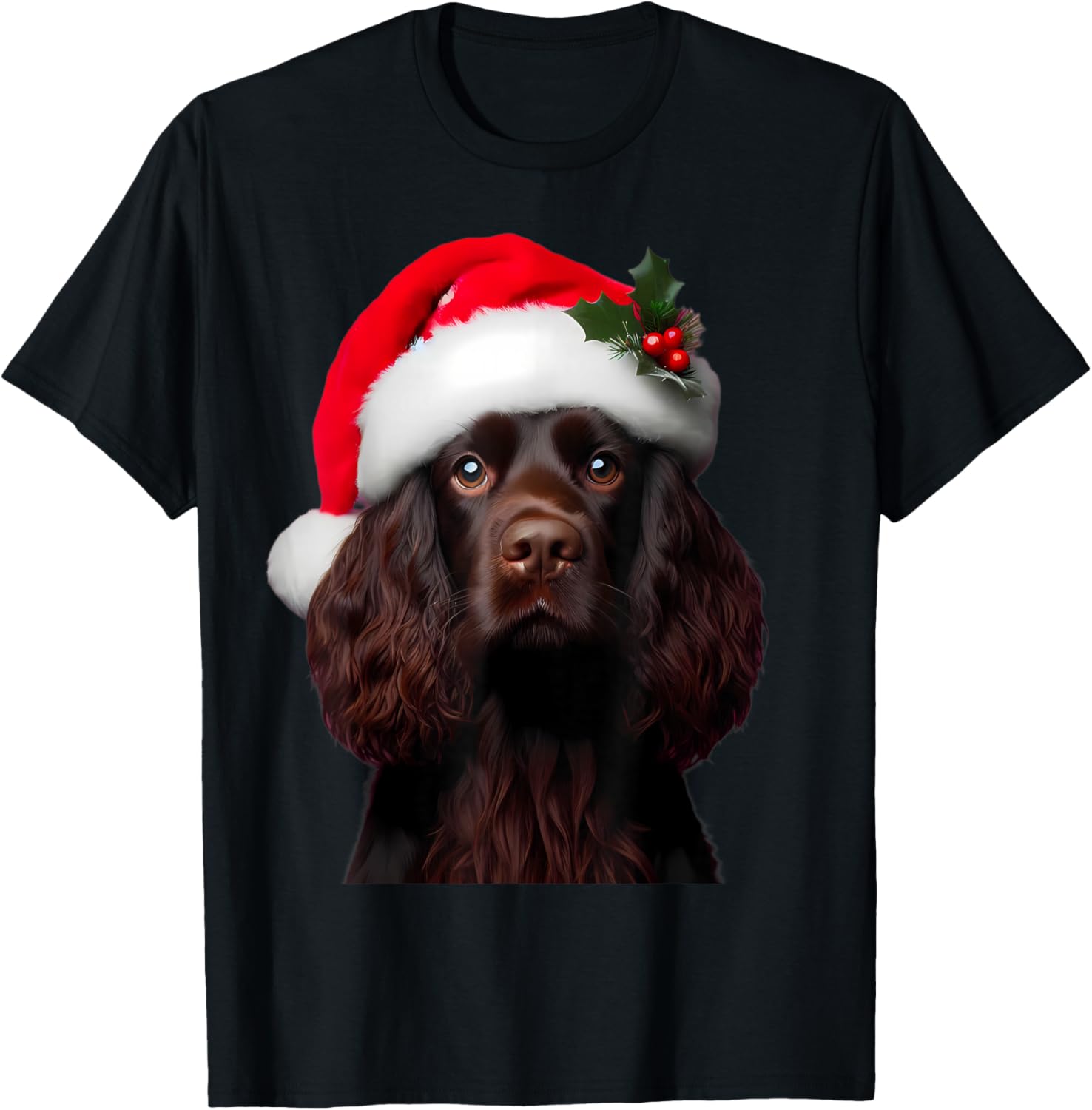 Boykin Spaniel With Santa Hat Christmas Dog Owner Lover Mom T-Shirt - T-Shirt | Black