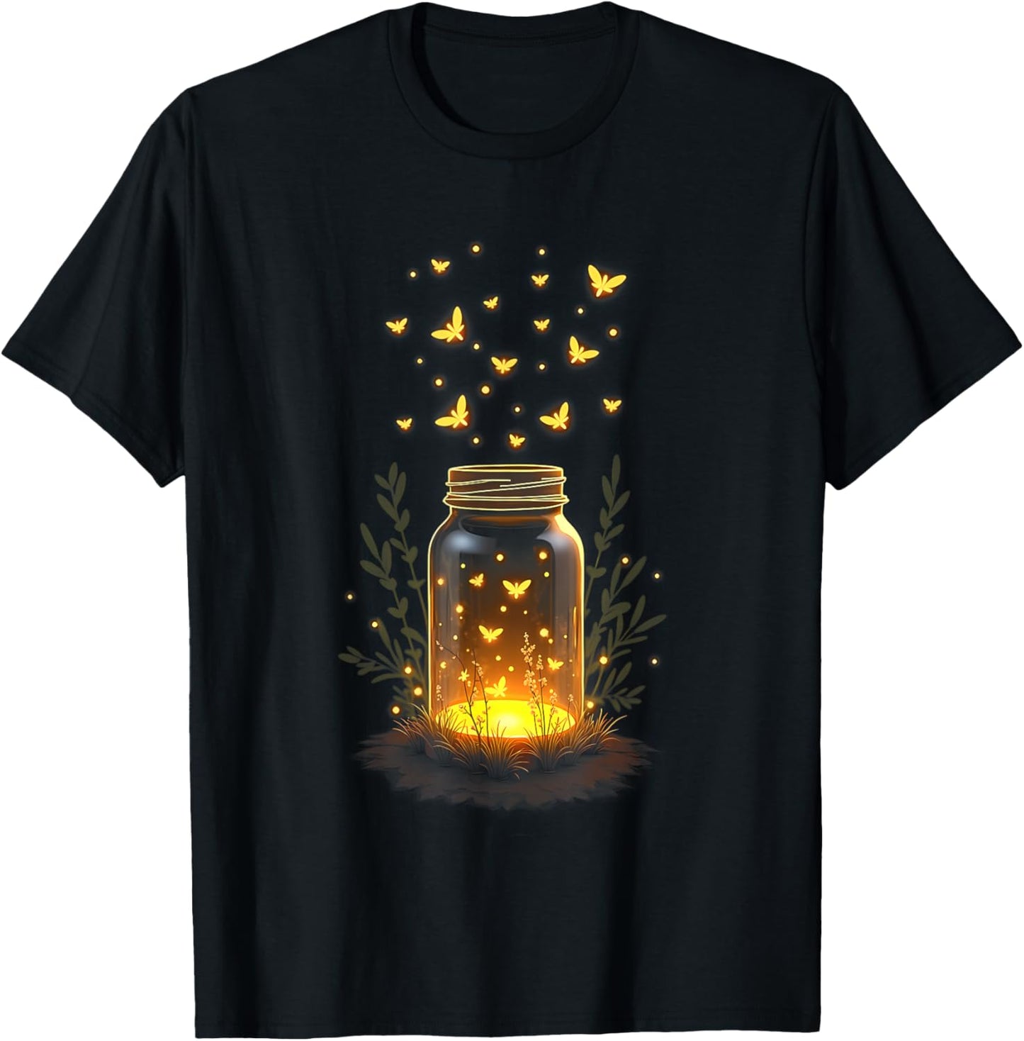 Fireflies In A Jar Nature Lover Glowing Insects Summer Night T-Shirt - T-Shirt | Black