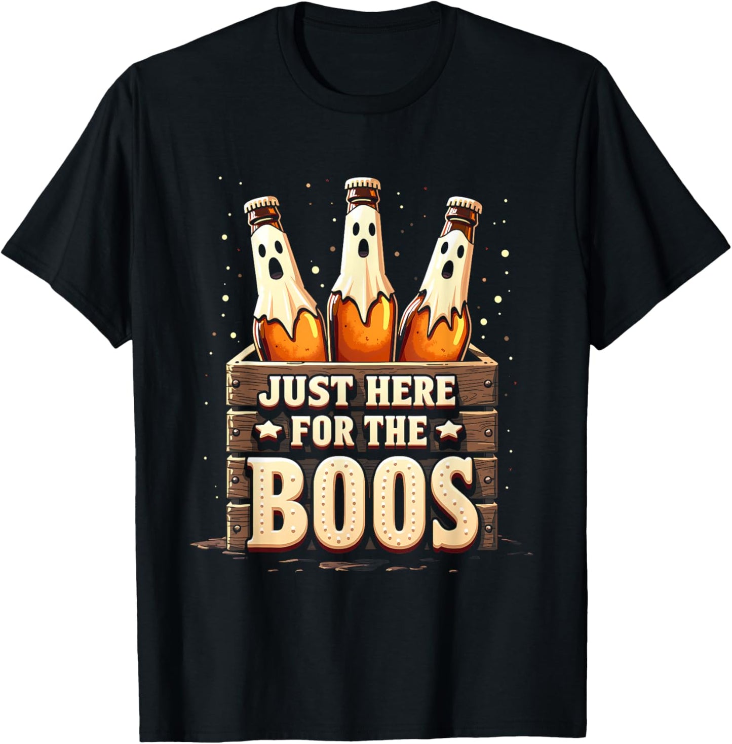 Here for the Boos Halloween 6 Pack Booze Ghost Beer Bottles T-Shirt - T-Shirt | Black