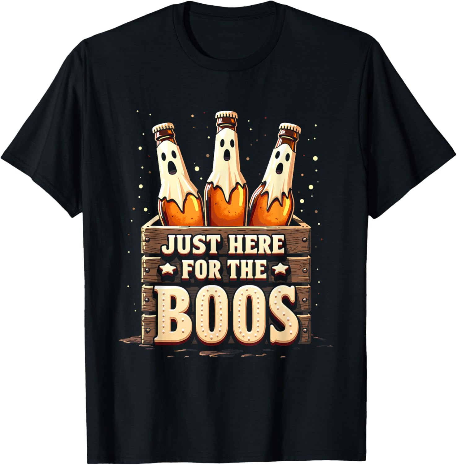 Here for the Boos Halloween 6 Pack Booze Ghost Beer Bottles T-Shirt - T-Shirt | Black