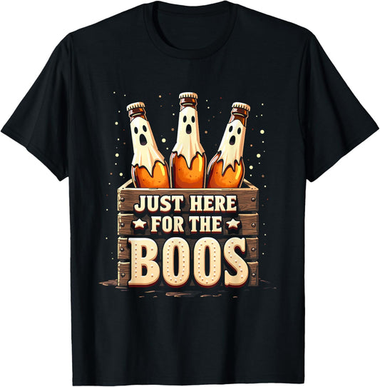 Here for the Boos Halloween 6 Pack Booze Ghost Beer Bottles T-Shirt - T-Shirt | Black