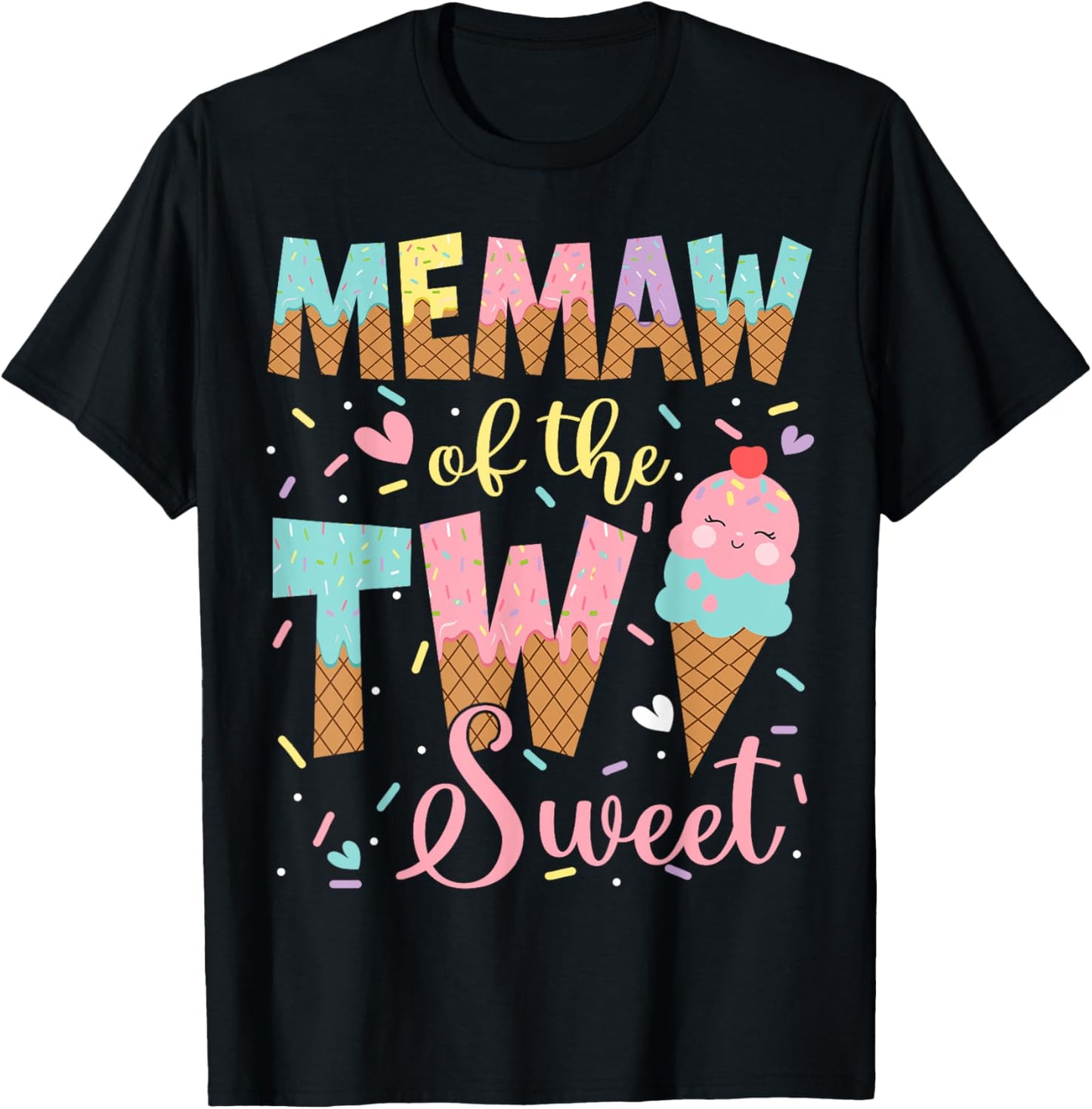 Memaw Of The Two Sweet 2Nd Birthday Girl Ice Cream T-Shirt - T-Shirt | Black
