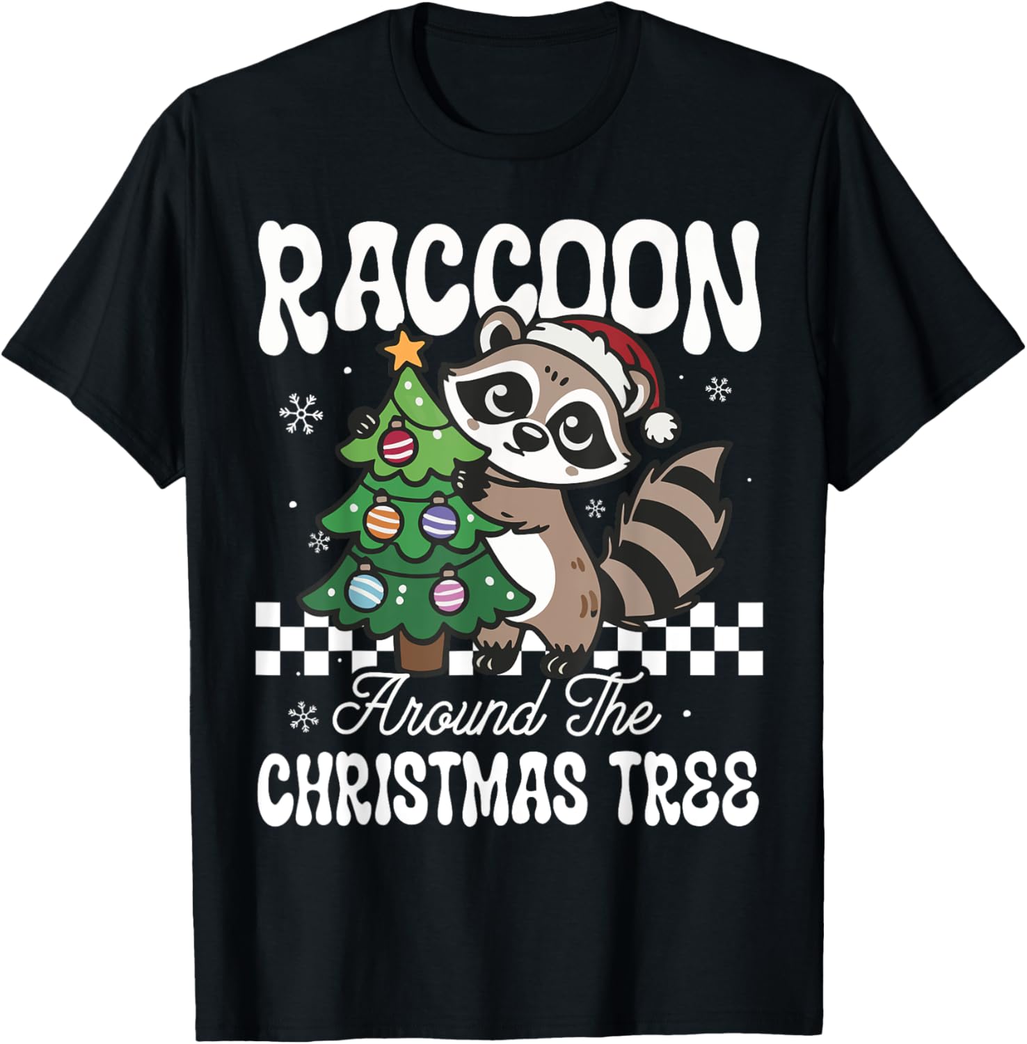Funny Raccoon Around The Christmas Tree Raccoon Lover T-Shirt - T-Shirt | Black