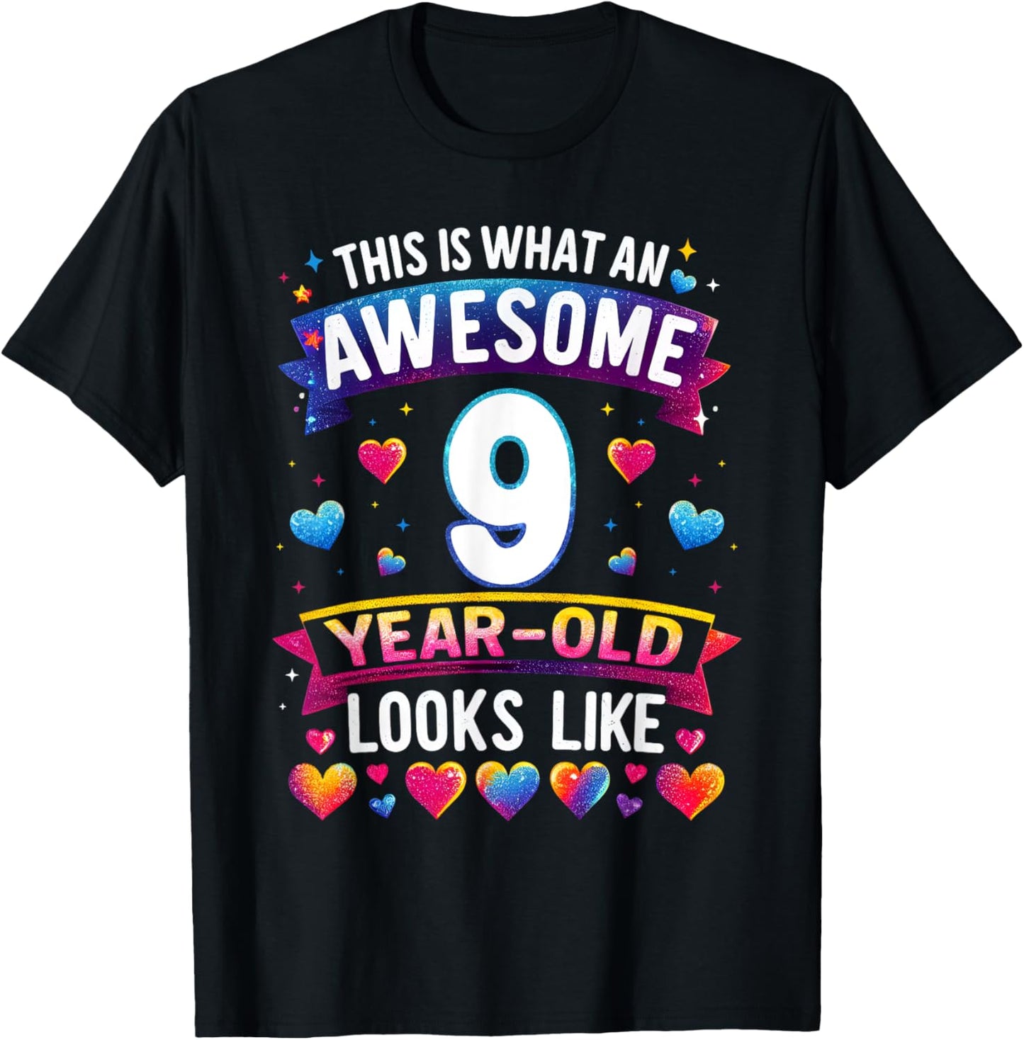 This Is What An Awesome 9 Year Old Looks Like 9th Birthday T-Shirt - T-Shirt | Black