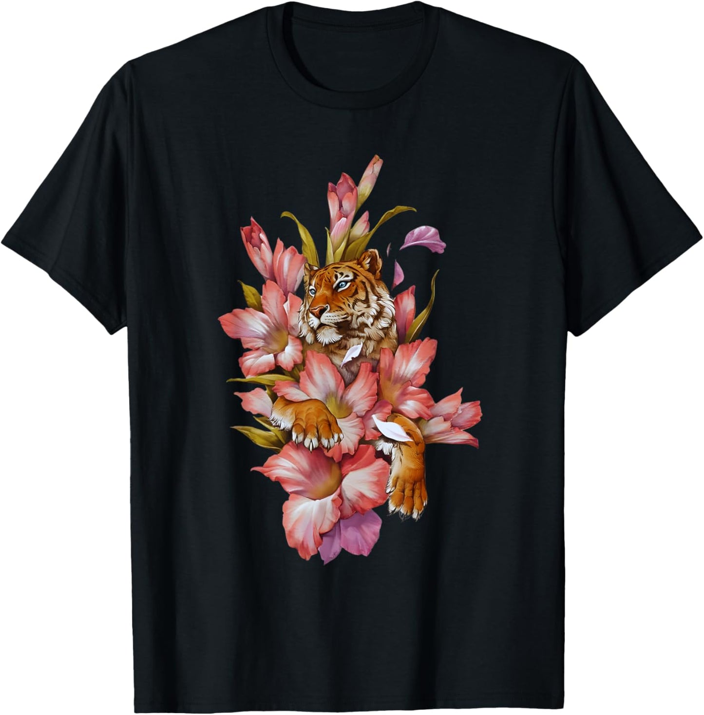 Japanese Flowers Japanese Tiger Asian Retro 80’s Style T-Shirt - T-Shirt | Black