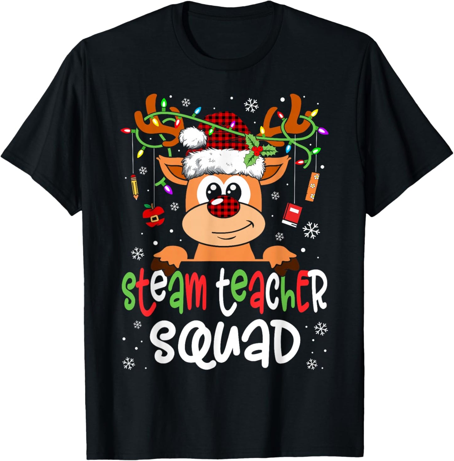 Steam Teacher Squad Reindeer Christmas Teacher T-Shirt - T-Shirt | Black