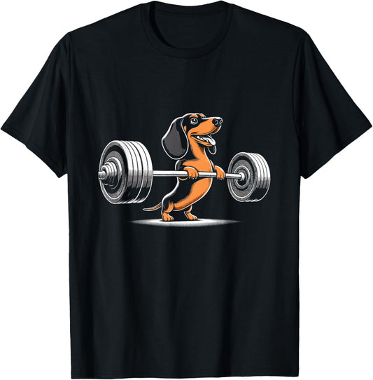 Funny Dog Dachshund weightlifting Gym T-Shirt - T-Shirt | Black